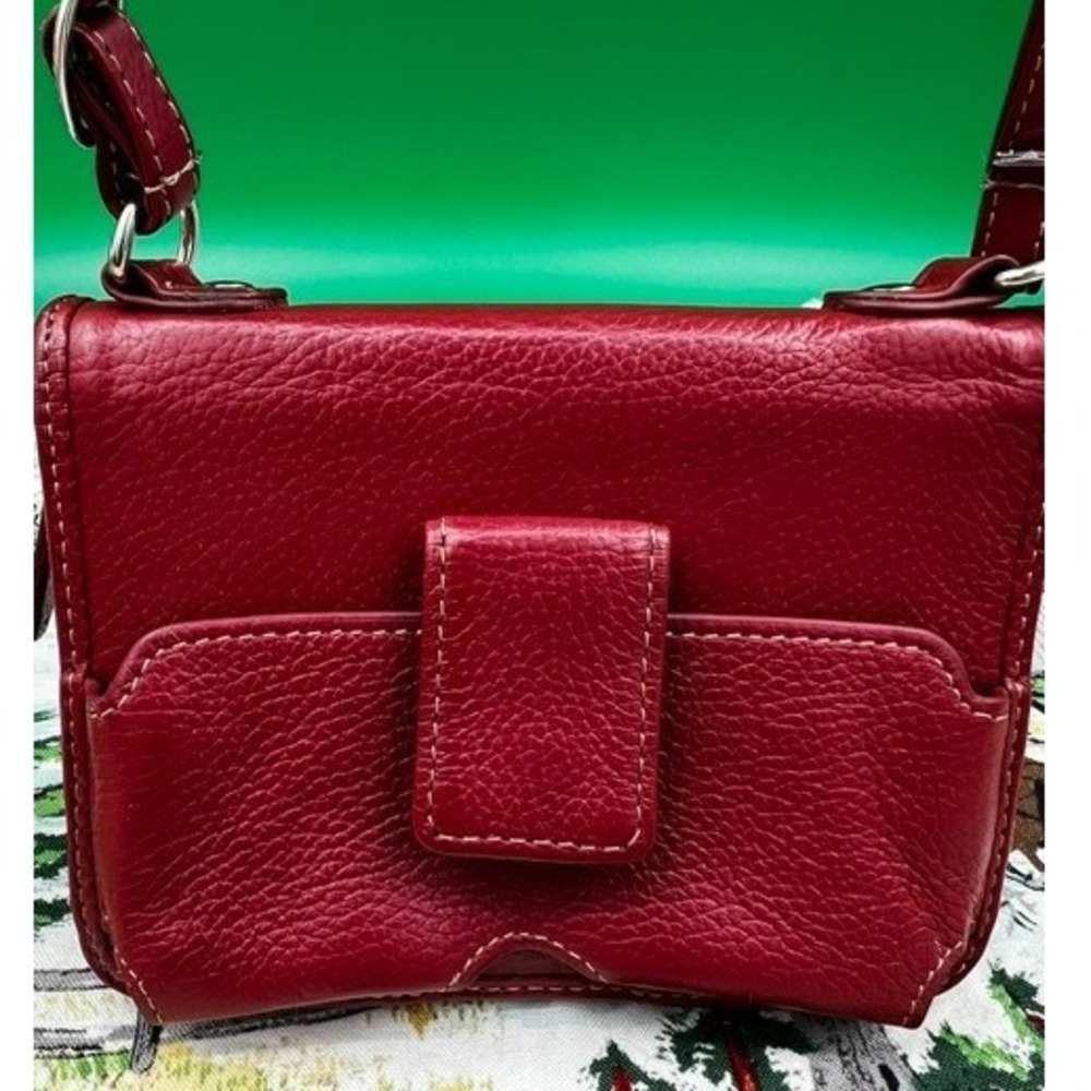 Clarks Crossbody Bag Women Red Pebbled Geniune Leather Wallet Purse with strap